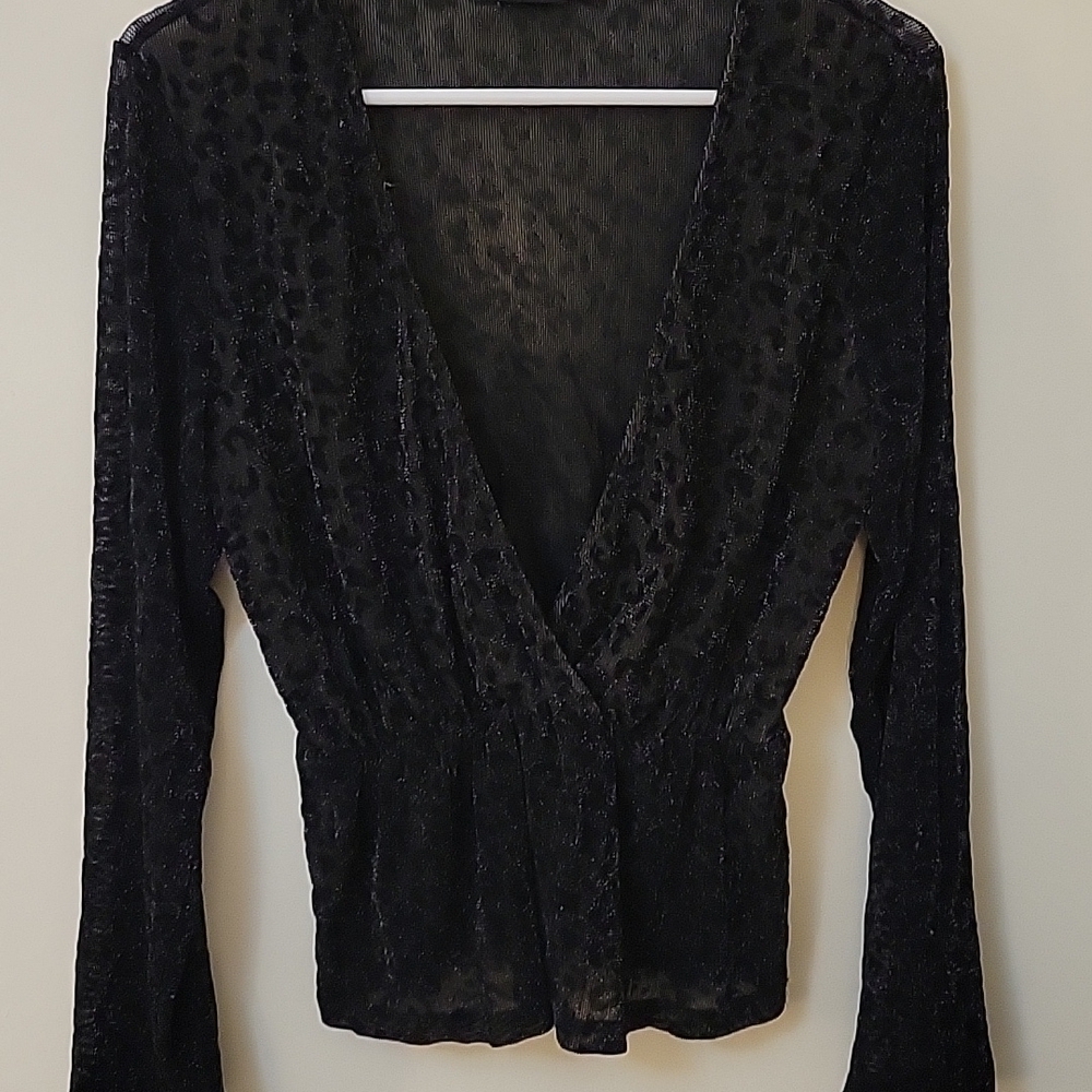 PRETTY LITTLE THING Metallic Leopard Print Surplice Peplum Goth Blouse - Picture 5 of 9